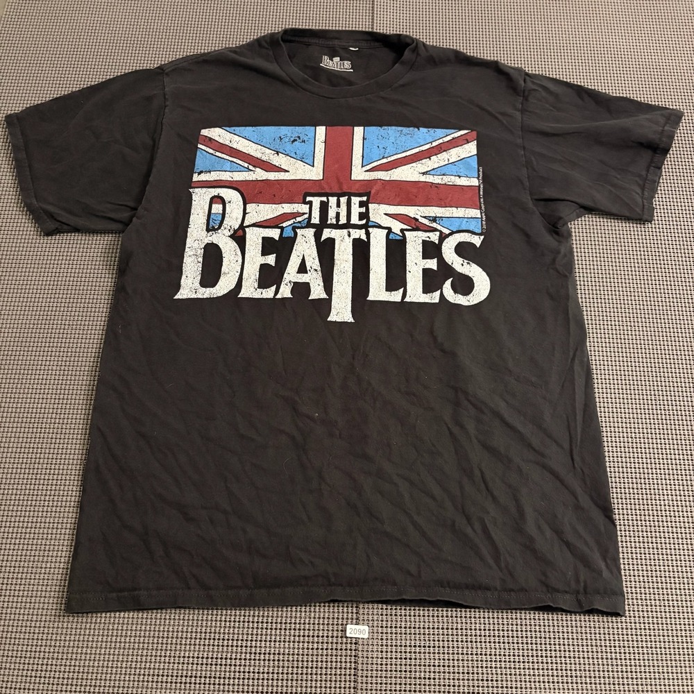 The Beatles Union Jack Graphic T-Shirt Black Mens Large Band Tee 2020